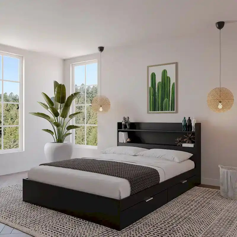 Letto con struttura a piattaforma Hunter con testiera