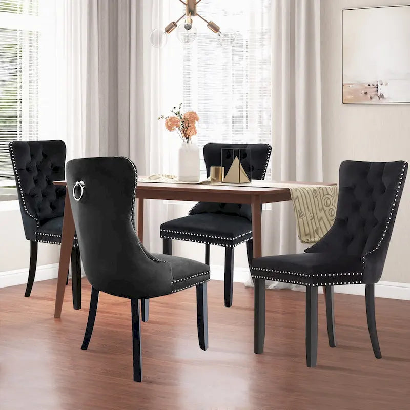 Lot de 6 chaises de salle à manger, chaises de cuisine en velours rembourré de luxe avec dossier et pieds en bois massif - N/A
