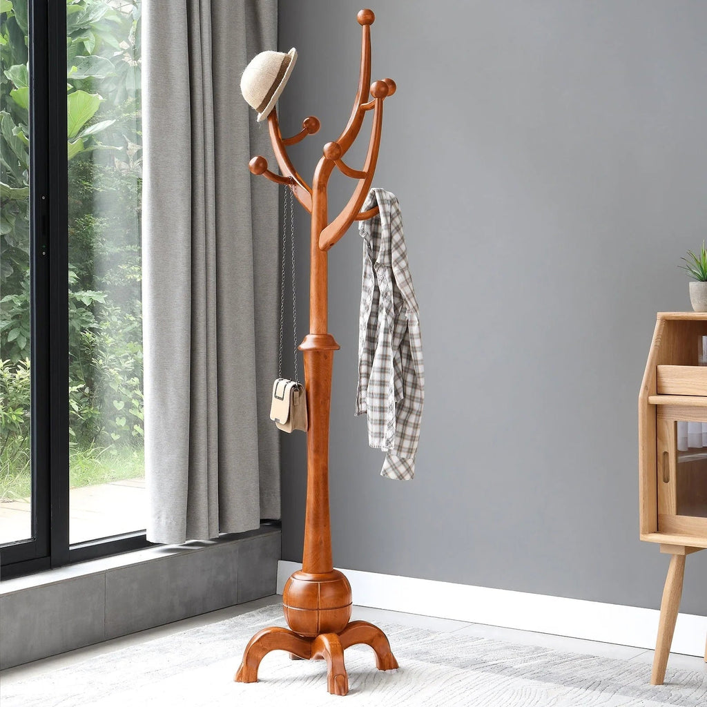 Appendiabiti autoportante in legno di gomma a forma di ramo con 8 ganci - 24.5W x 70.87H