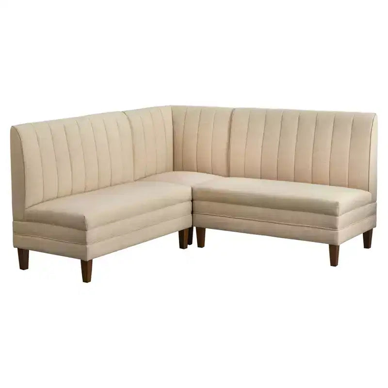 Set da pranzo con panca Lifestorey Kerrington a schienale scanalato, 4 pezzi, color noce e crema: tessuto effetto lino, tavolo con base a colonna