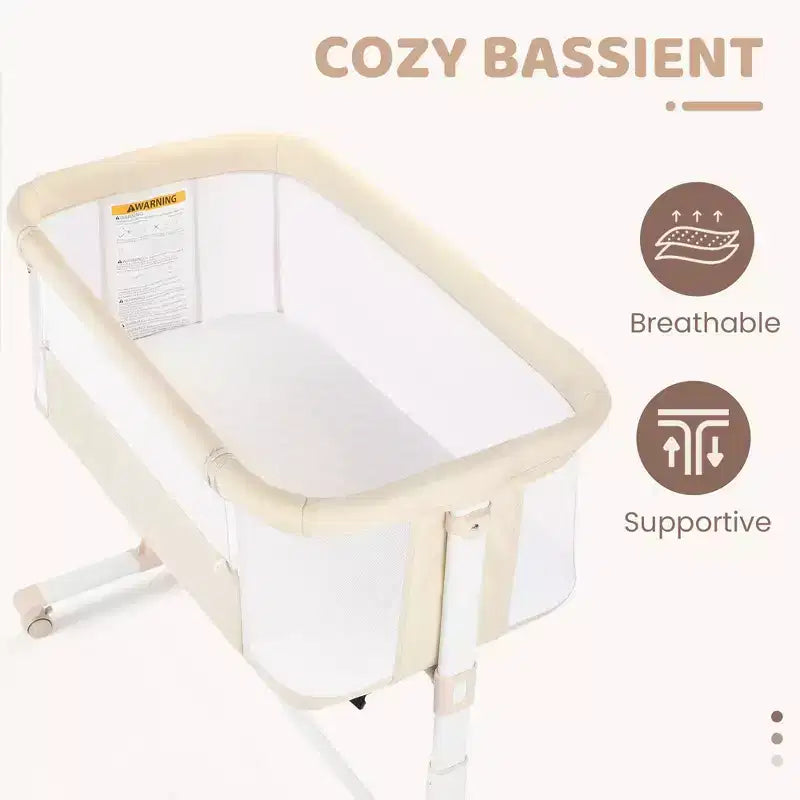 Berceau pour bébé à roulettes ??Beige / Gris / Rose, lit cododo, pour 1 bébé