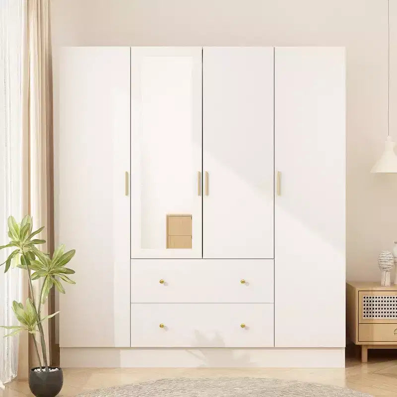 Armoire Hitow avec 2 grands tiroirs, espace central pour suspendre les vêtements et miroir, style minimaliste