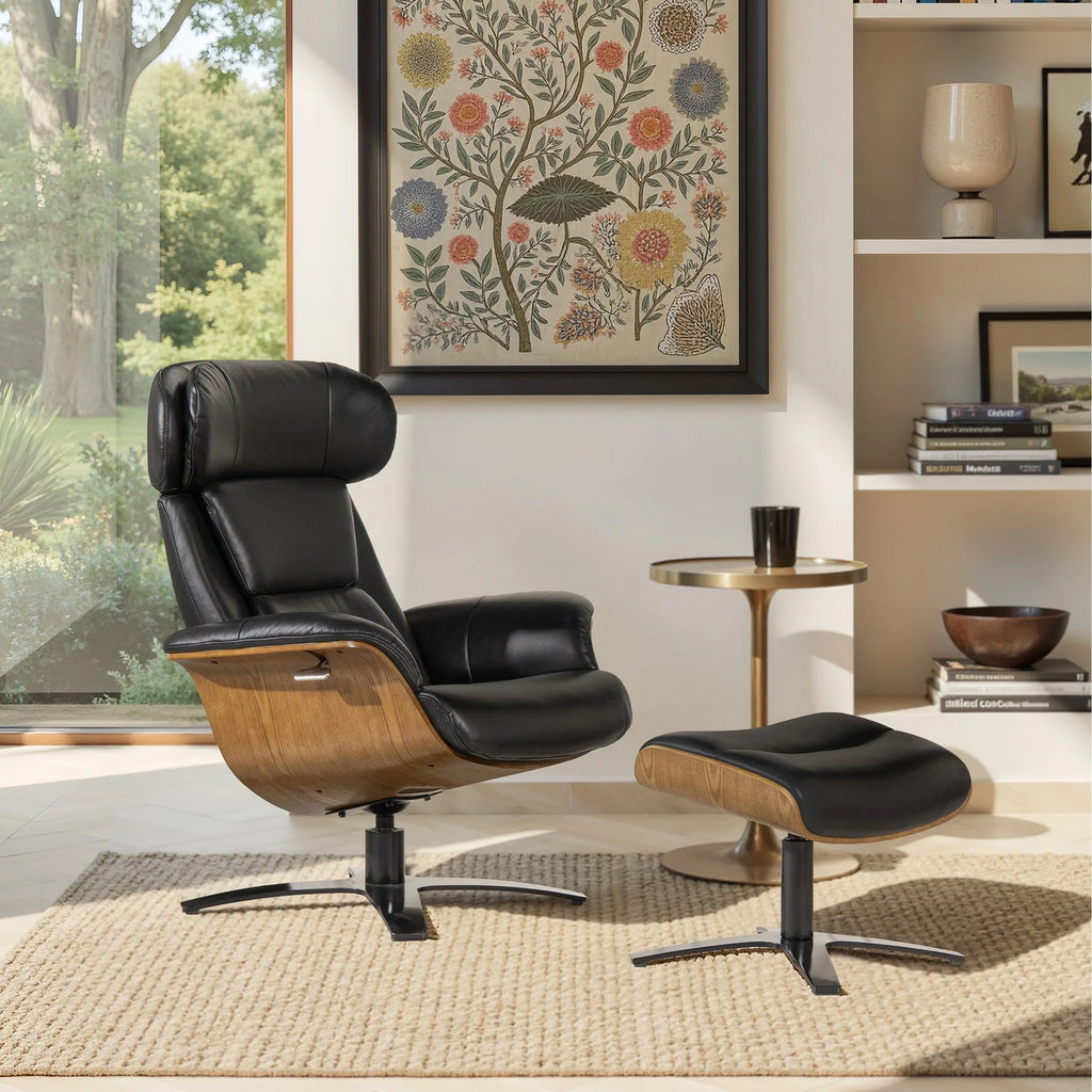 Fauteuil inclinable Jovan de 31.5 en cuir véritable avec ottoman
