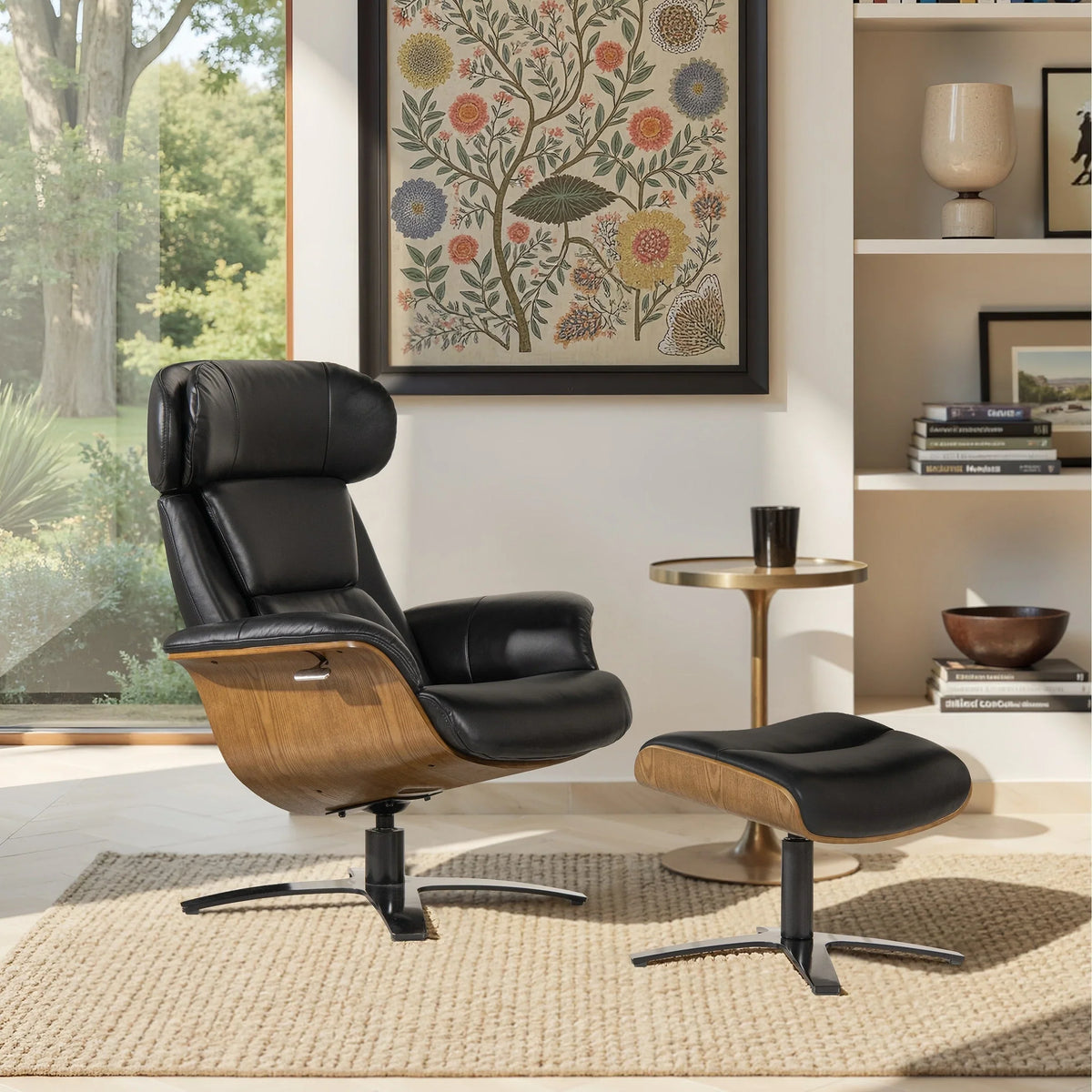Fauteuil inclinable Jovan de 31.5 en cuir véritable avec ottoman