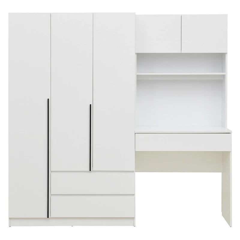Armoire 3-en-1 avec coiffeuse et bureau, armoire de chambre avec 2 tiroirs et 3 portes de rangement