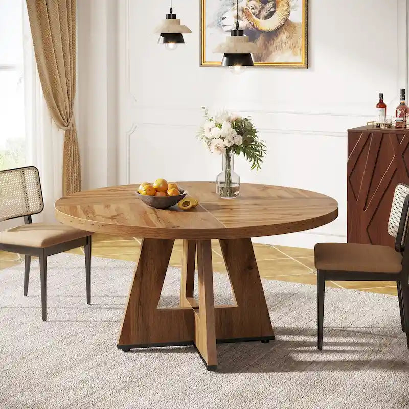 Tavolo da pranzo rotondo da 47 pollici per 4 persone, tavolo in legno stile rustico per cucina, sala da pranzo e soggiorno