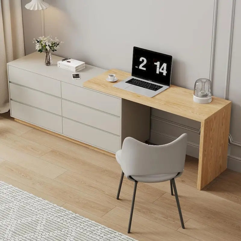 Bureau d’angle blanc de 55.2 pouces avec 6 tiroirs de rangement