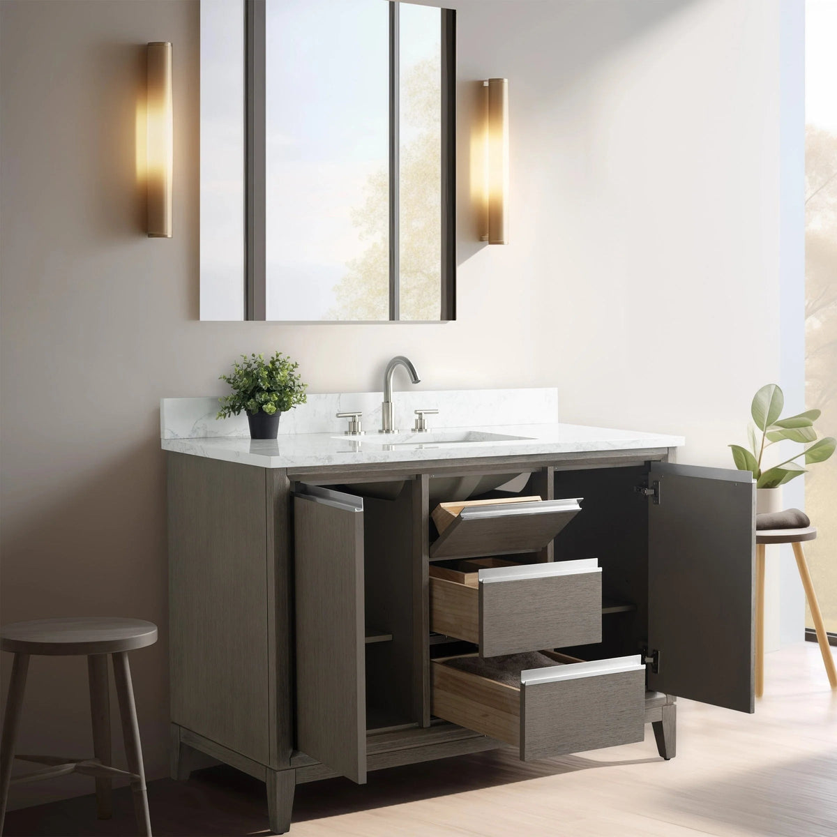 Meuble-lavabo de salle de bain Vanity Art avec lavabo en céramique et comptoir en marbre reconstitué