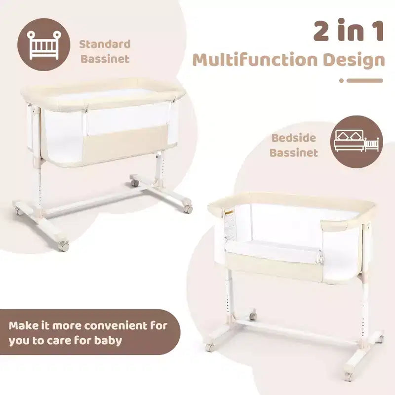 Berceau pour bébé à roulettes ??Beige / Gris / Rose, lit cododo, pour 1 bébé
