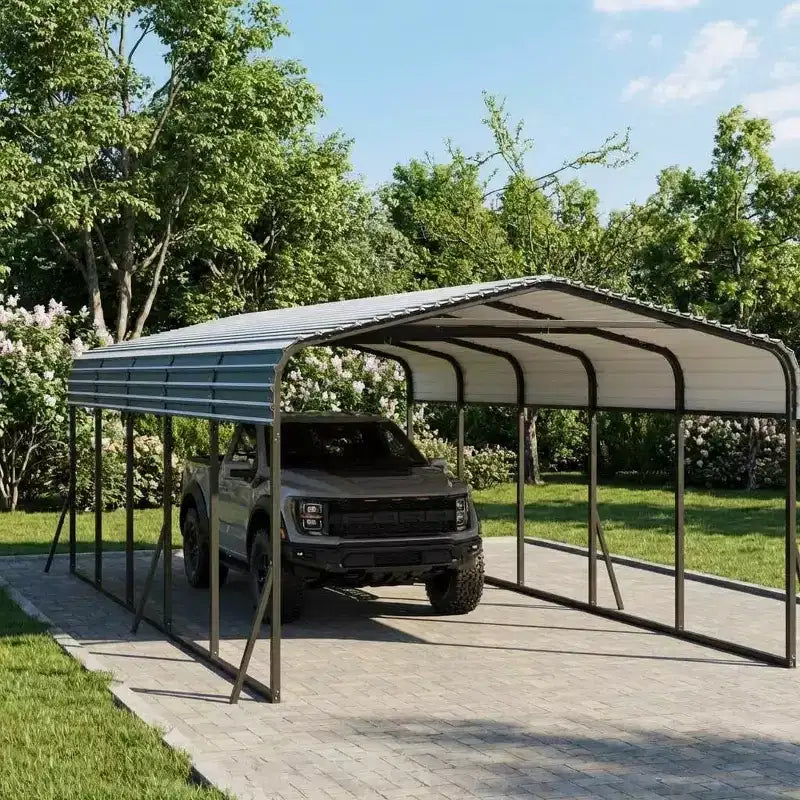 LinTimes metalen carport van 12x24 FT met gegalvaniseerd stalen dak, gepoedercoat frame, waterbestendige overkapping voor voertuigen en bescherming buitenshuis