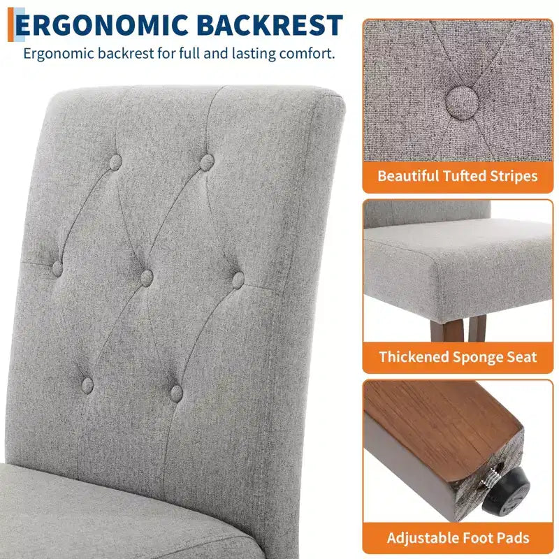 Set van 6 / 4 Parsons-eetkamerstoelen met knoopstiksels - gestoffeerde keukenstoelen van stof met houten poten en gevoerde zittingen - meubels voor woonkamer en keuken