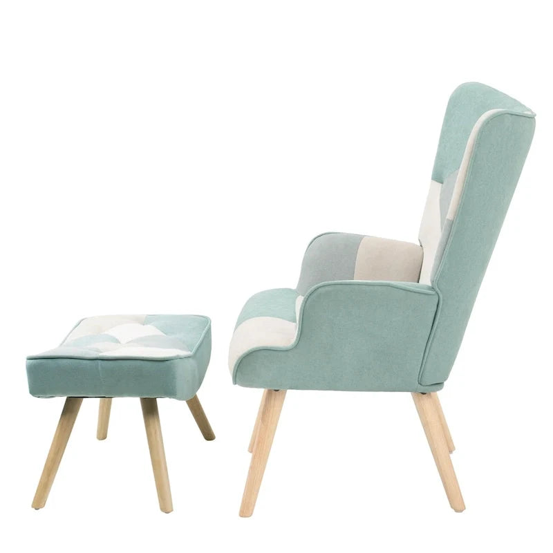 Akzentstuhl mit Hocker, Wohnzimmer-Stuhl- und Hocker-Set, bequemer Beistellsessel für das Schlafzimmer, kreativ zusammengesetzter Stoffbezug