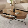 Ovaler Couchtisch mit Schublade, Mid-Century-Modern-Beistelltisch, 47.2, Couchtisch aus Holz mit Stauraum und gekreuzten Metallbeinen, geschwungenes Design