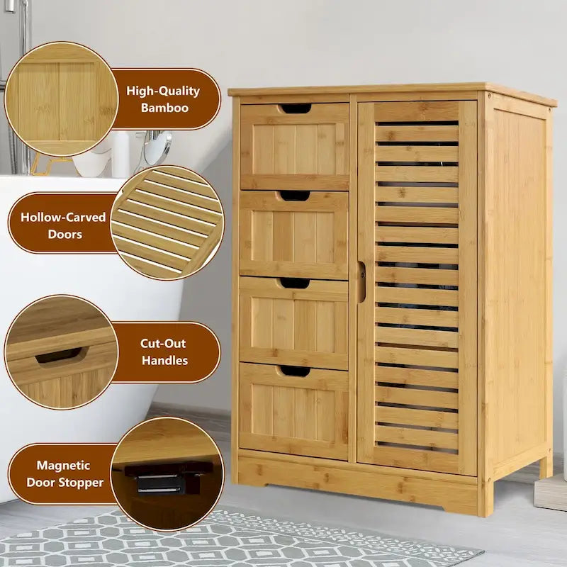 Meuble de rangement de salle de bain sur pieds VEIKOUS avec 4 tiroirs