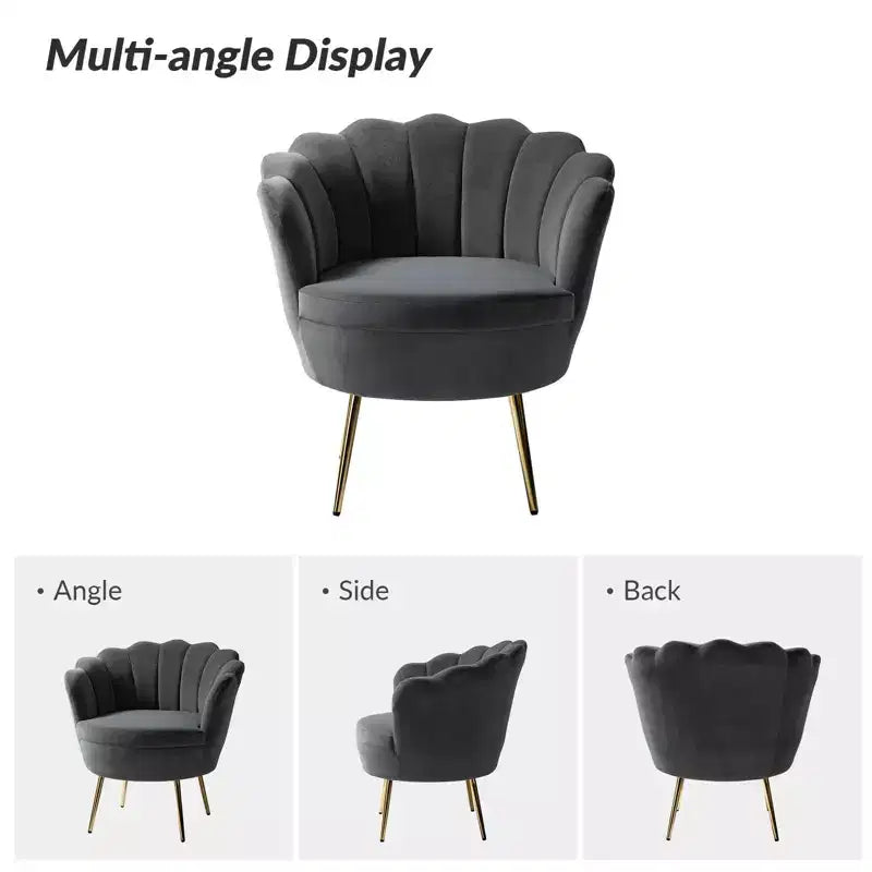 Fauteuil tonneau confortable avec pieds en métal doré, fauteuil d’appoint pour le salon