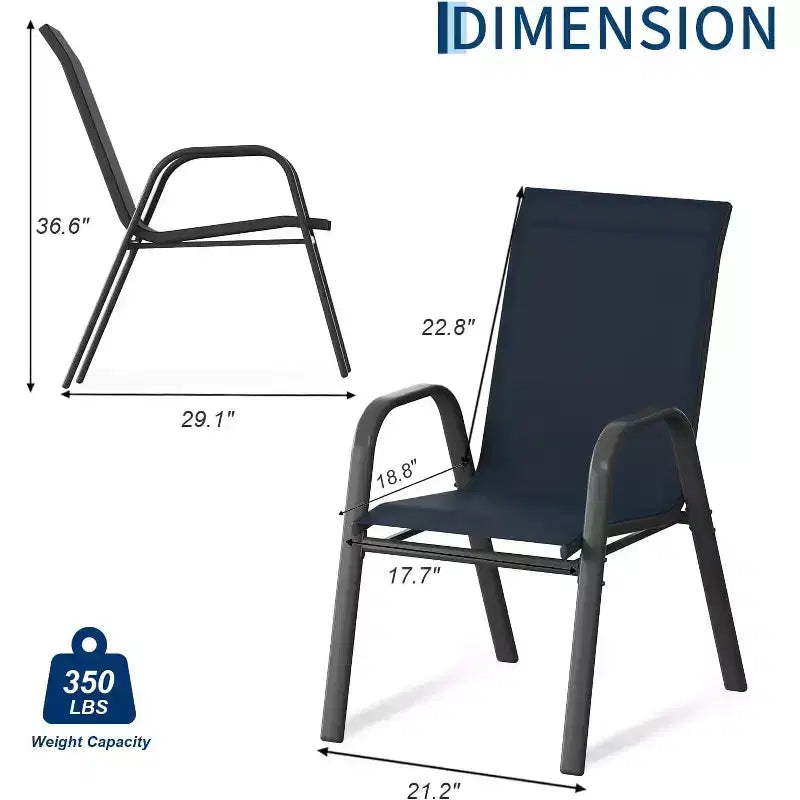 Chaises de patio, lot de 4/6 chaises de repas d’extérieur empilables et légères en textilène, toutes saisons, avec accoudoirs, pour la cour et le bord de la piscine