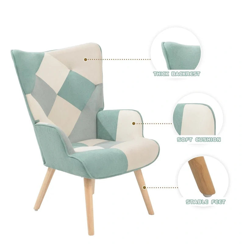 Akzentstuhl mit Hocker, Wohnzimmer-Stuhl- und Hocker-Set, bequemer Beistellsessel für das Schlafzimmer, kreativ zusammengesetzter Stoffbezug
