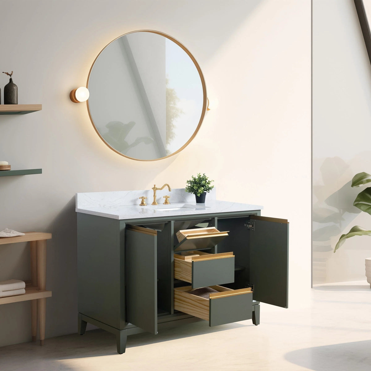 Meuble-lavabo de salle de bain Vanity Art avec lavabo en céramique et comptoir en marbre reconstitué