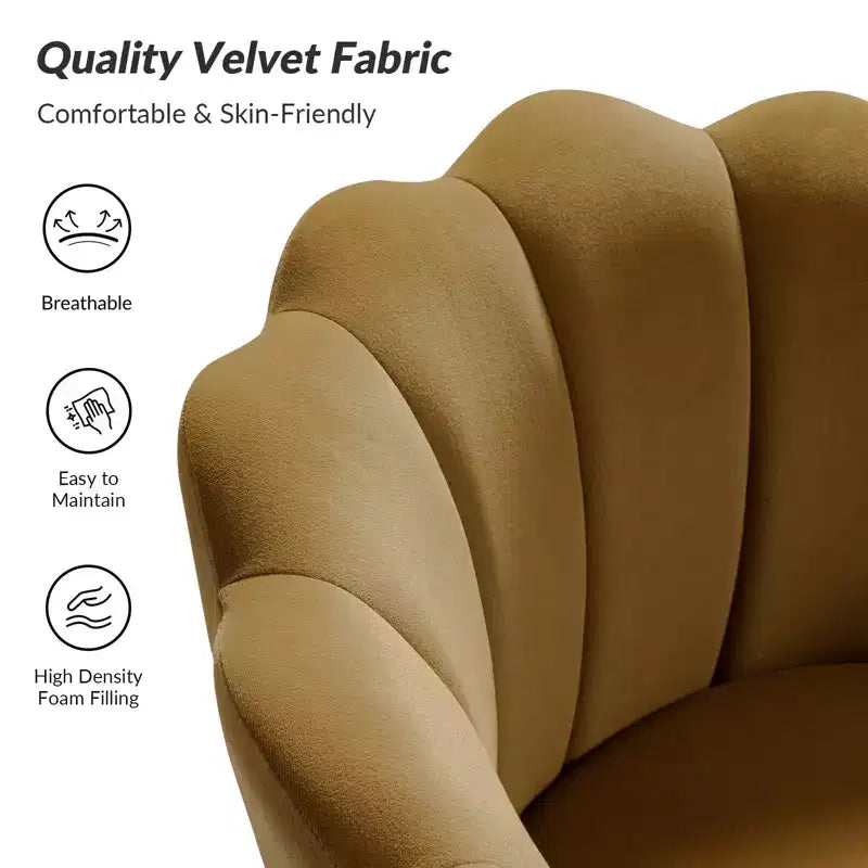 Fauteuil tonneau confortable avec pieds en métal doré, fauteuil d’appoint pour le salon