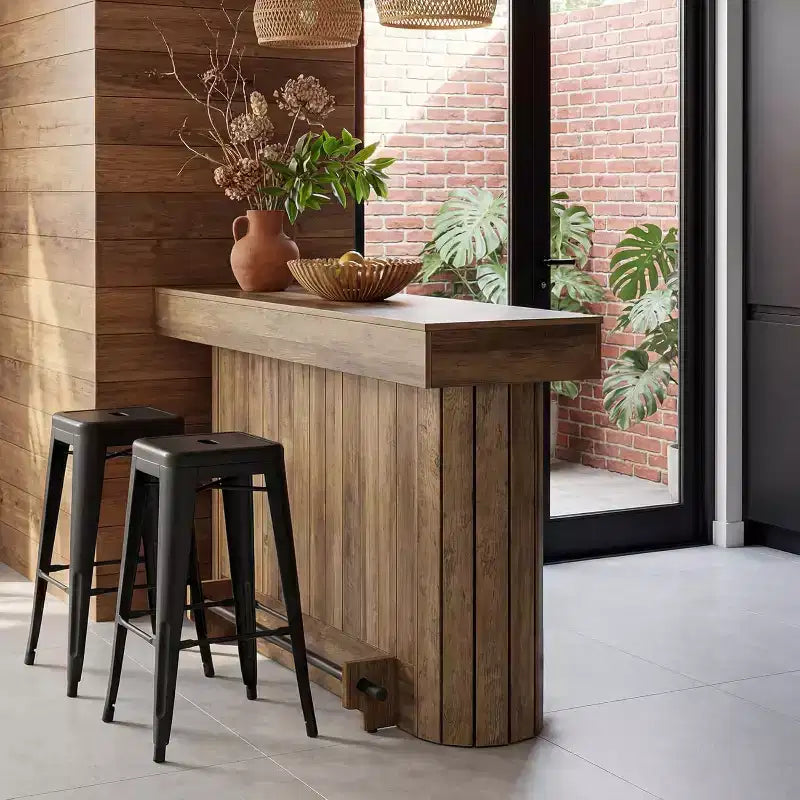 Lantine bartafel, houten thuisbar van 63-inch met metalen voetsteun, pubtafel met opbergrekken voor woonkamer, bistro en eetkamer (bruin)