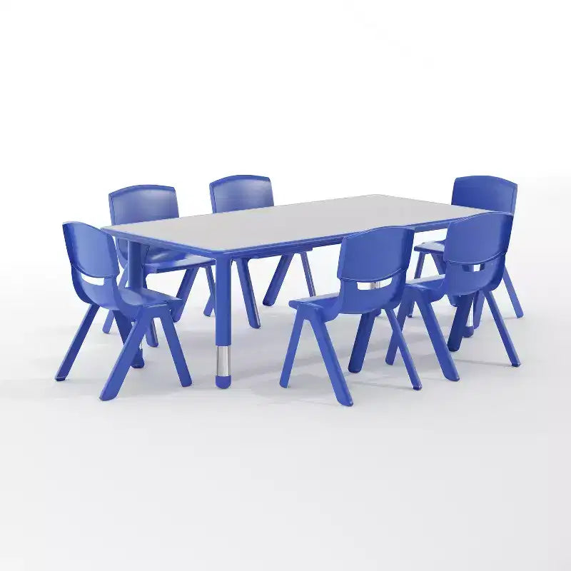 Emma und Oliver, rechteckiger höhenverstellbarer Aktivitätstisch aus Kunststoff, 23.625W x 47.25L, Set mit 6 Stühlen