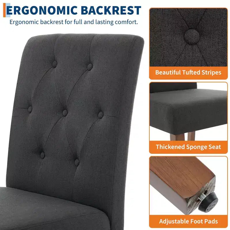 Set van 6 / 4 Parsons-eetkamerstoelen met knoopstiksels - gestoffeerde keukenstoelen van stof met houten poten en gevoerde zittingen - meubels voor woonkamer en keuken