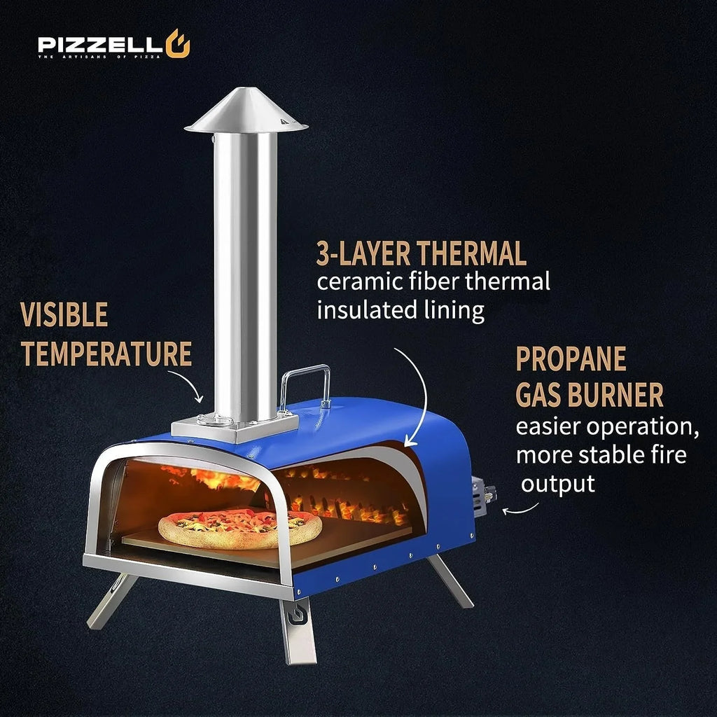 Four à pizza d’extérieur multi-combustible avec brûleur à gaz et compartiment à bois - 12 pouces