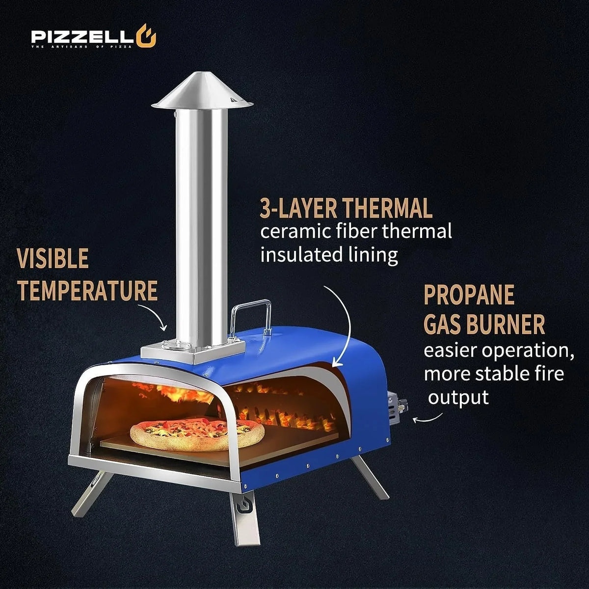 Four à pizza d’extérieur multi-combustible avec brûleur à gaz et compartiment à bois - 12 pouces
