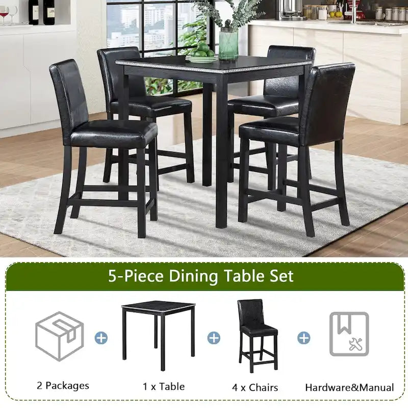 Set da pranzo moderno da 5 pezzi con tavolo quadrato da bar e 4 sedie imbottite