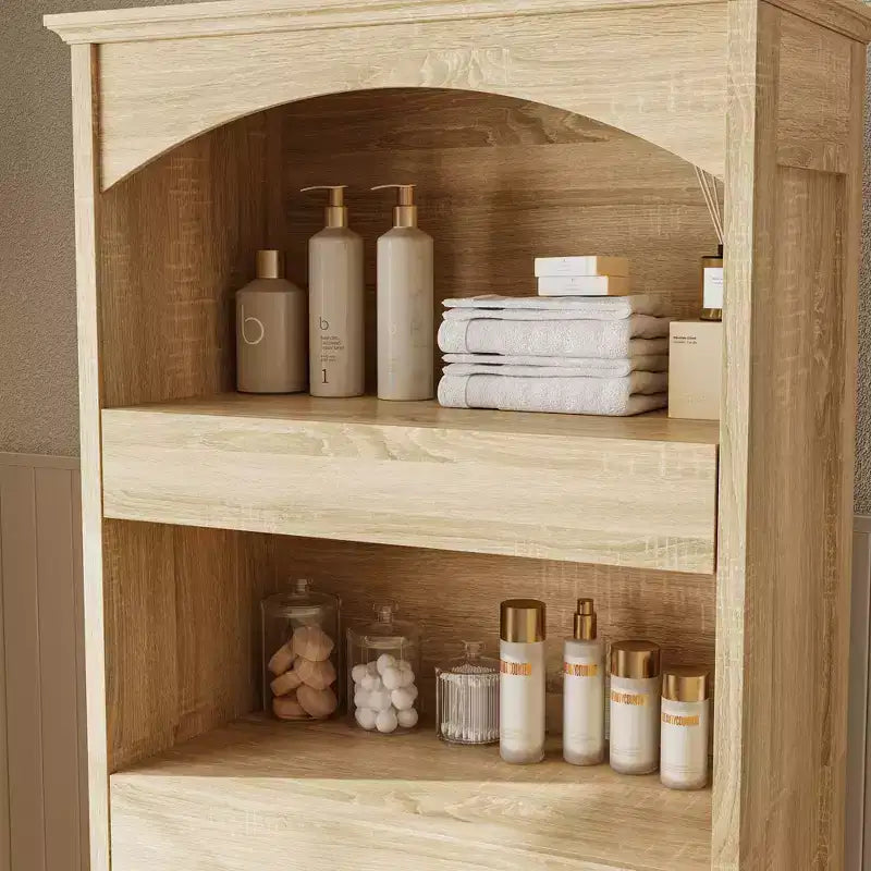 Mobile contenitore da bagno in legno con ripiani e cassetto organizer per articoli da toilette