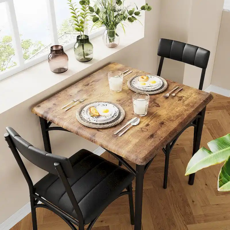 Set tavolo da pranzo per 2, tavolo da cucina con sedie imbottite per 2