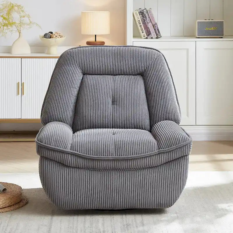 Drehsessel mit Cordbezug, Schaukelfunktion und Fußstütze fürs Wohnzimmer