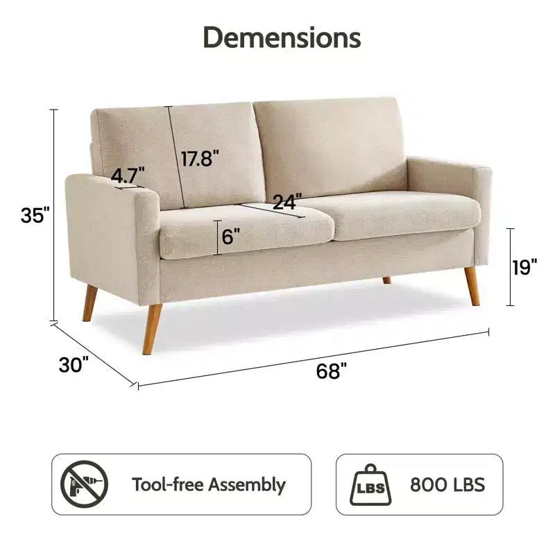 68 Mid-Century Modern Corduroy Loveseat Sofa with Spring Pad