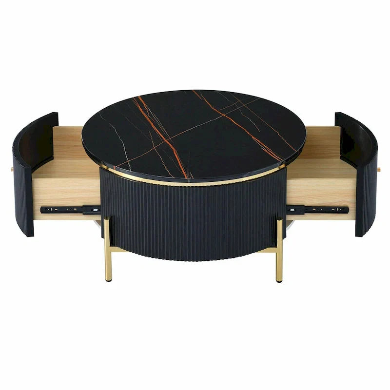 Table basse ronde moderne de 31.5 avec grand tiroir de rangement