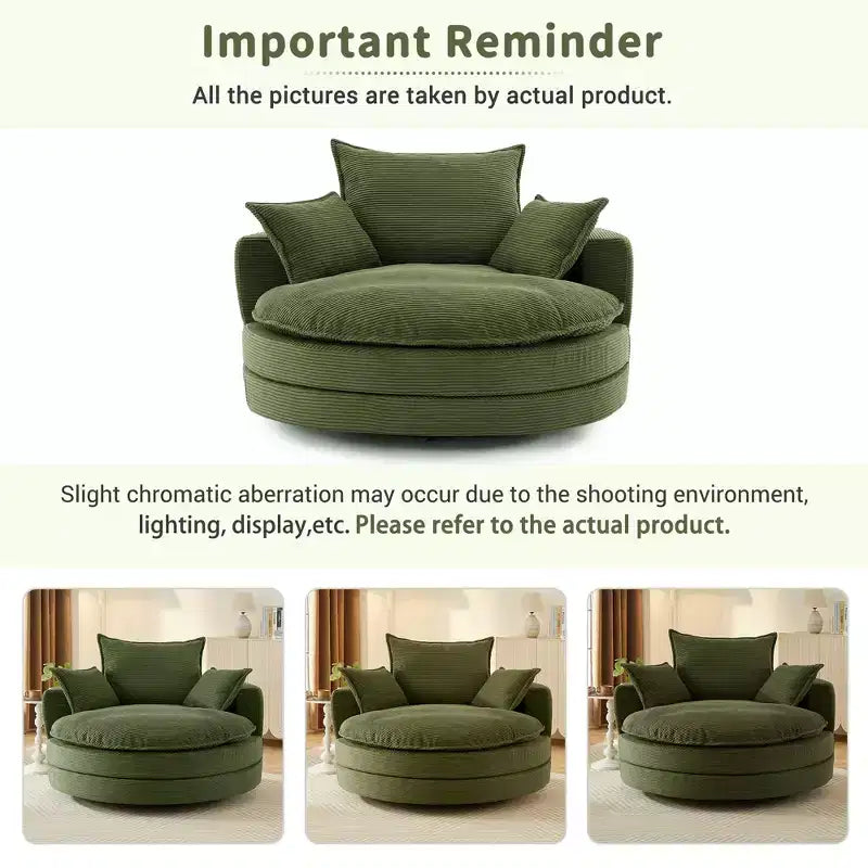 Fauteuil d’appoint pivotant à 360°, fauteuil tonneau rond pivotant avec coussin pour le salon