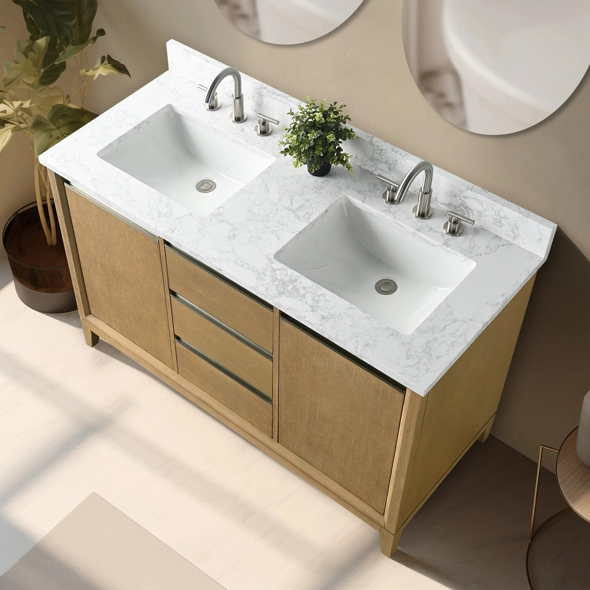 Meuble-lavabo de salle de bain Vanity Art avec lavabo en céramique et comptoir en marbre reconstitué