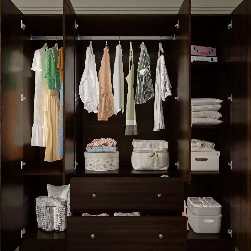 Armoire Hitow avec 2 grands tiroirs, espace central pour suspendre les vêtements et miroir, style minimaliste