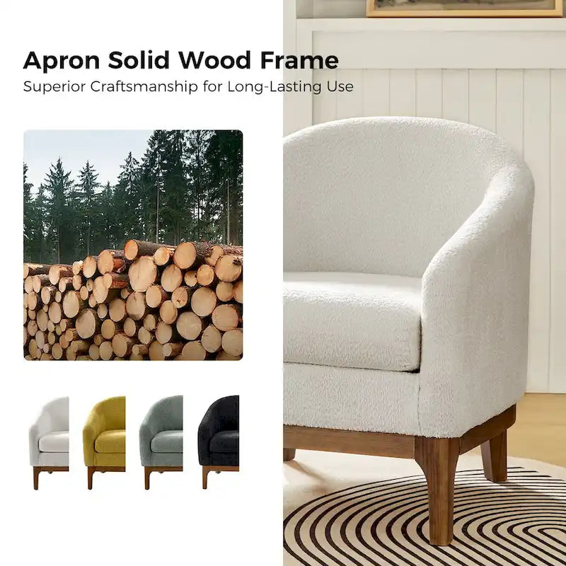 Fauteuil d’appoint moderne en tissu bouclé Augus avec pieds en bois massif par HULALA HOME