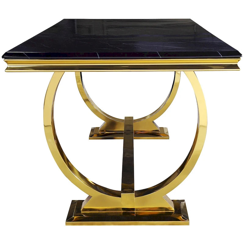 Moderner Esstisch mit U-förmigem Edelstahl-Metallgestell
