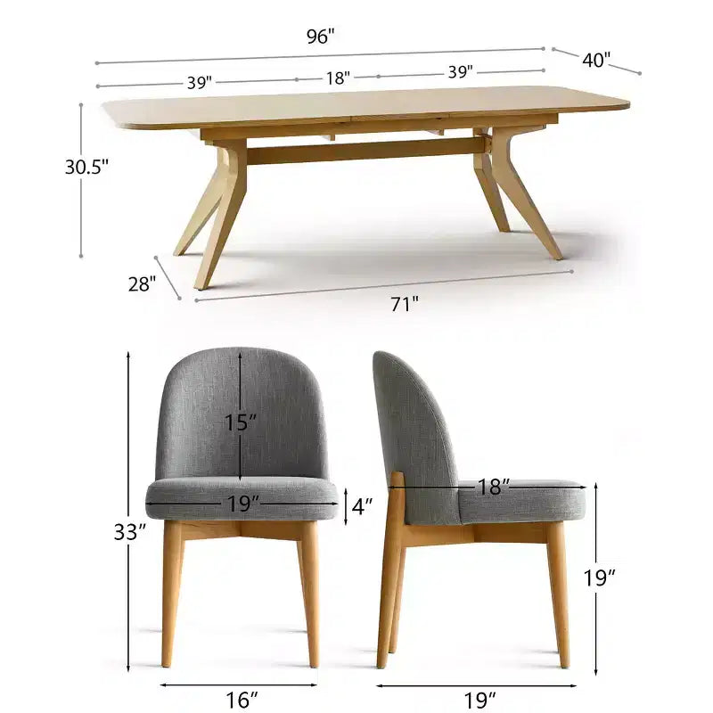 Ensemble de salle à manger de 9 pièces pour 8 personnes, table extensible à piètement en tréteau et chaises rembourrées avec pieds en bois massif-Panipeachy