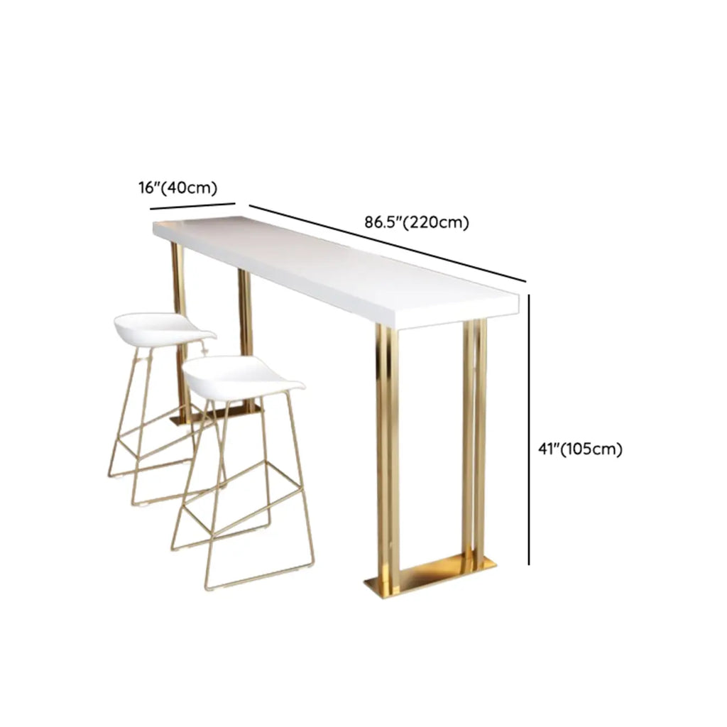 Tavolo da bar rettangolare di lusso in legno con base a slitta dorata per la sala da pranzo