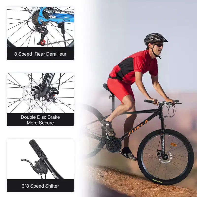 Mountain bike ammortizzata Whisen 26 con cambio posteriore a 8 velocità, forcella, pneumatici KENDA e doppi freni a disco