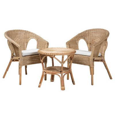 Baxton Studio Abbey moderne bohemische 3-delige set voor de woonkamer van natuurlijk bruin antiek rotan