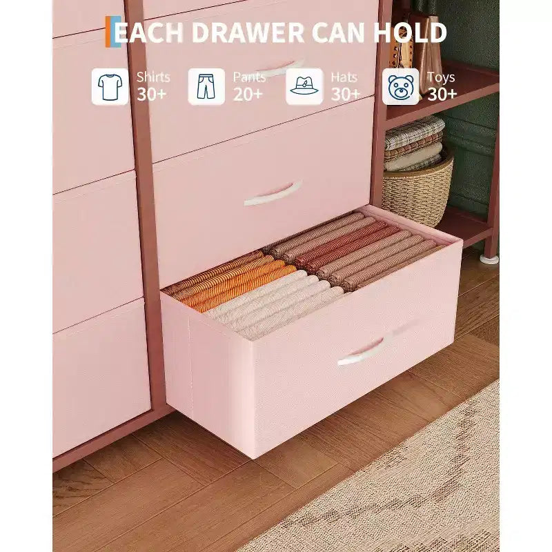 Commode avec 16 tiroirs, tringle de penderie et étagères, organisateur de rangement en tissu pour chambre, placard ou entrée