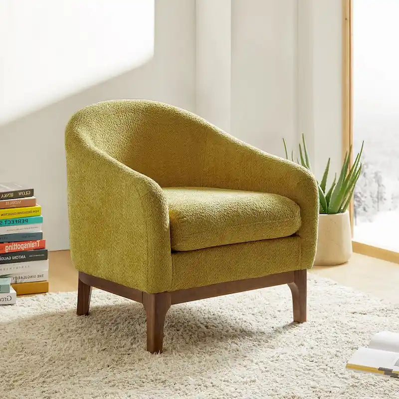 Fauteuil d’appoint moderne en tissu bouclé Augus avec pieds en bois massif par HULALA HOME