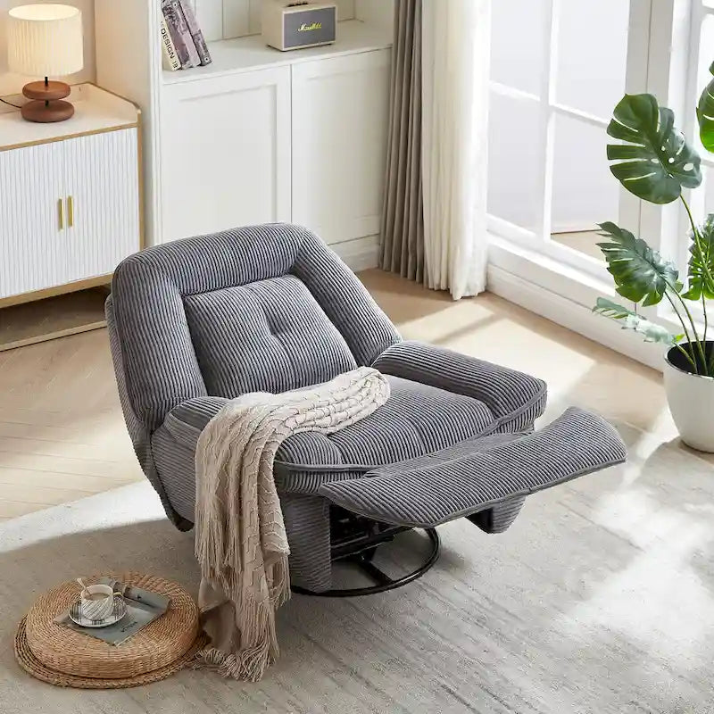 Drehsessel mit Cordbezug, Schaukelfunktion und Fußstütze fürs Wohnzimmer