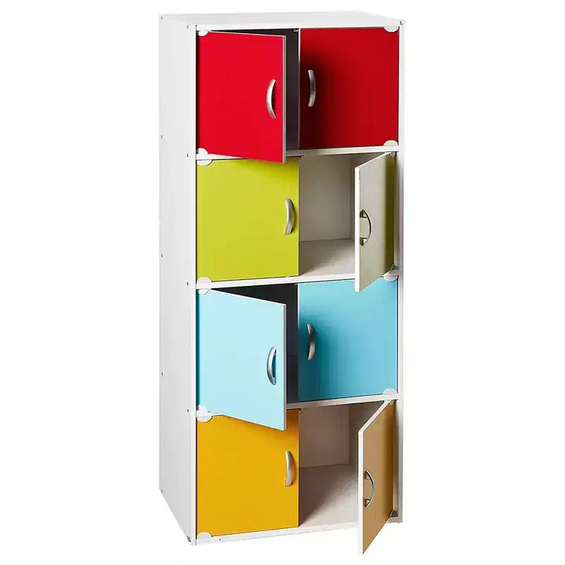 Bibliothèque-meuble de rangement fermé Hodedah HID44, robuste, avec 8 portes, à poser au sol, multifonction pour la maison et le bureau, finition bois de hêtre