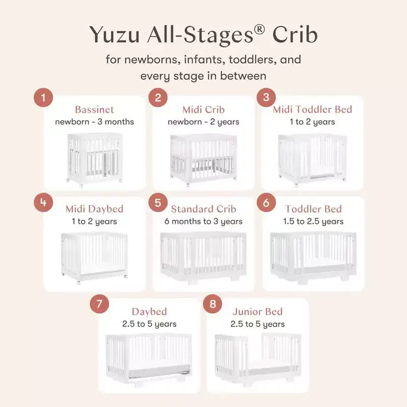 Lit bébé convertible Babyletto Yuzu 8-en-1 avec kits de conversion pour toutes les étapes