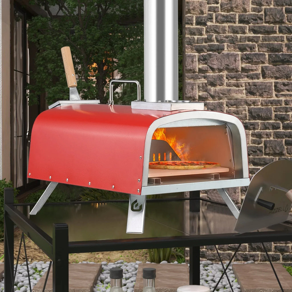 Four à pizza d’extérieur multi-combustible avec brûleur à gaz et compartiment à bois - 12 pouces