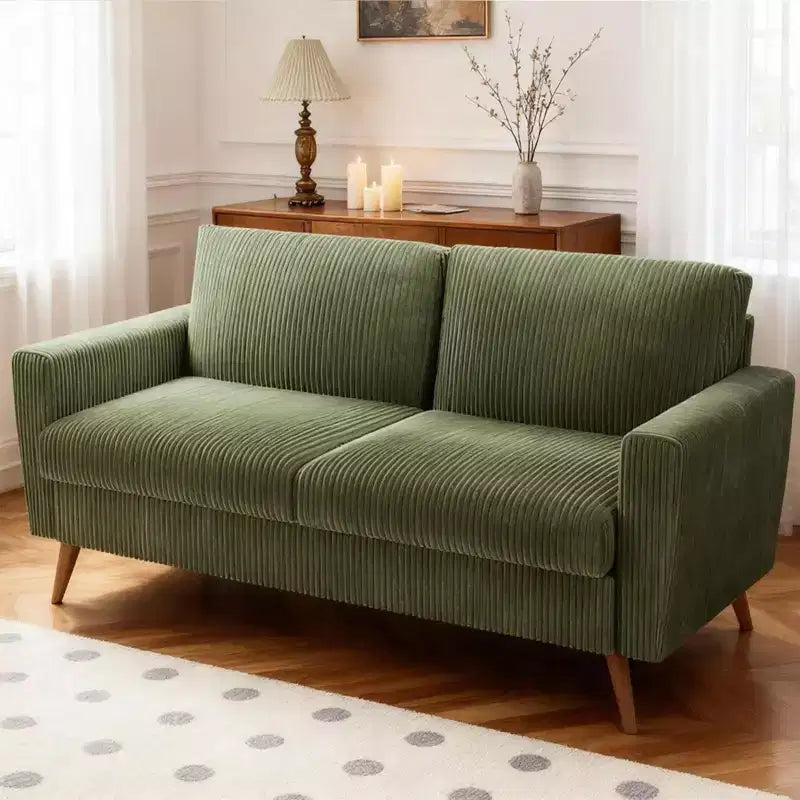 68 Mid-Century Modern Corduroy Loveseat Sofa with Spring Pad